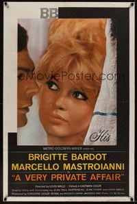 5m930 VERY PRIVATE AFFAIR 1sh '62 Vie Privee, great image of sexiest Brigitte Bardot!
