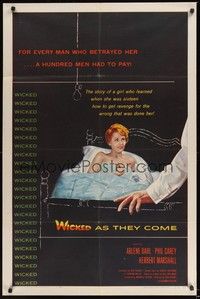 5m963 WICKED AS THEY COME 1sh '56 directed by Ken Hughes, sexy bad girl Arlene Dahl in bed!