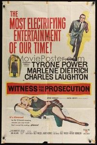 5m976 WITNESS FOR THE PROSECUTION 1sh '58 Billy Wilder, Tyrone Power, Marlene Dietrich, Laughton!