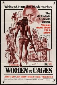 5m980 WOMEN IN CAGES 1sh '71 Joe Smith art of sexy girls behind bars, Pam Grier!