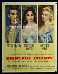 5p016 RAINTREE COUNTY 2sh '57 art of Montgomery Clift, Elizabeth Taylor & Eva Marie Saint!