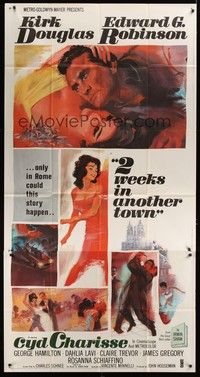 5p390 2 WEEKS IN ANOTHER TOWN 3sh '62 cool art of Kirk Douglas & sexy Cyd Charisse by Bart Doe!