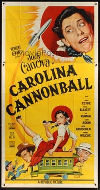5p437 CAROLINA CANNONBALL 3sh '55 wacky art of Judy Canova, sci-fi comedy!