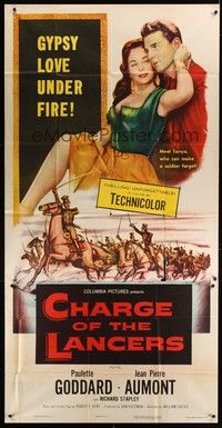 5p444 CHARGE OF THE LANCERS 3sh '54 art of sexy Paulette Goddard & Jean Pierre Aumont!