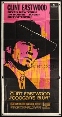5p459 COOGAN'S BLUFF 3sh '68 art of Clint Eastwood in New York City, directed by Don Siegel!