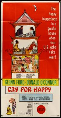 5p462 CRY FOR HAPPY 3sh '60 Glenn Ford & Donald O'Connor take over a geisha house & the girls too!