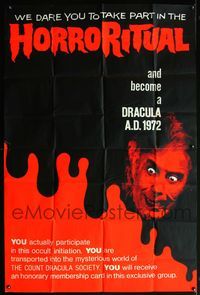 5p061 DRACULA A.D. 1972 40x60 '72 Hammer, great image of crazed vampire Christopher Lee!