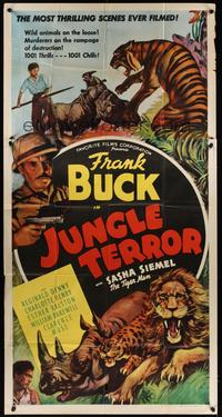 5p557 JUNGLE TERROR 3sh '46 Frank Buck & Sasha Siemel, The Tiger Man, cool wild animal art!