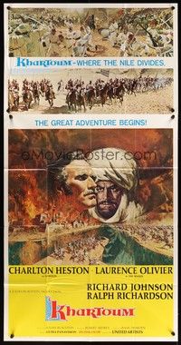 5p558 KHARTOUM 3sh '66 cool artwork of Charlton Heston & Laurence Olivier!