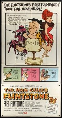 5p590 MAN CALLED FLINTSTONE 3sh '66 Hanna-Barbera, Fred, Barney, Wilma & Betty, spy spoof!