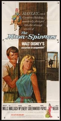 5p601 MOON-SPINNERS 3sh '64 Disney, artwork of pretty Hayley Mills hiding, Peter McEnery!