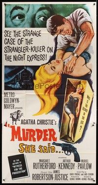 5p603 MURDER SHE SAID 3sh '61 detective Margaret Rutherford follows a strangler, Agatha Christie