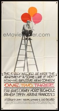 5p618 ONE, TWO, THREE 3sh '62 wonderful Saul Bass art of Billy Wilder on ladder with balloons!
