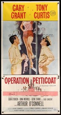 5p619 OPERATION PETTICOAT 3sh '59 different art of Cary Grant & Tony Curtis staring at sexy girl!