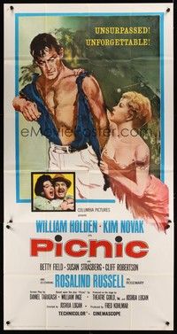 5p631 PICNIC 3sh R61 great full-color art of barechested William Holden & very sexy Kim Novak!
