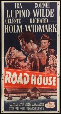 5p651 ROAD HOUSE 3sh R53 close up artwork of Ida Lupino, Cornel Wilde, Holm & Widmark, film noir!