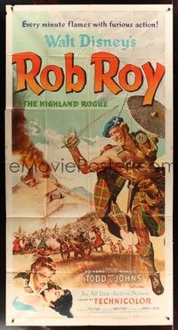 5p653 ROB ROY 3sh '54 Disney, artwork of Richard Todd as The Scottish Highland Rogue!