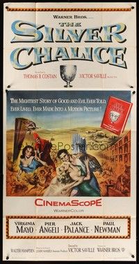 5p668 SILVER CHALICE 3sh '55 great art of Virginia Mayo & Paul Newman in his first movie!