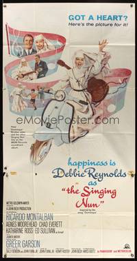 5p671 SINGING NUN 3sh '66 great artwork of Debbie Reynolds with guitar riding Vespa!