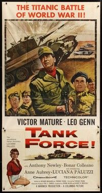 5p701 TANK FORCE 3sh '58 No Time To Die, Victor Mature, Leo Genn & sexy Luciana Paluzzi!