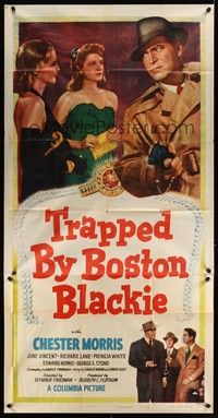 5p732 TRAPPED BY BOSTON BLACKIE 3sh '48 three women want detective Chester Morris arrested!