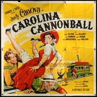 5p131 CAROLINA CANNONBALL 6sh '55 wacky art of Judy Canova on train tracks, sci-fi comedy!