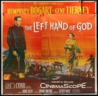 5p184 LEFT HAND OF GOD 6sh '55 artwork of priest Humphrey Bogart holding gun + sexy Gene Tierney!