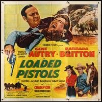 5p186 LOADED PISTOLS 6sh '49 close up of Gene Autry fighting bad guy + standing with Champion!