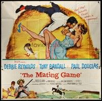 5p199 MATING GAME 6sh '59 Debbie Reynolds & Tony Randall are fooling around in the hay!