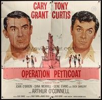 5p213 OPERATION PETTICOAT 6sh '59 great artwork of Cary Grant & Tony Curtis on pink submarine!