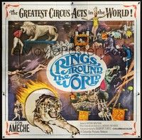 5p226 RINGS AROUND THE WORLD 6sh '66 Don Ameche, cool art of the greatest circus acts in the world!
