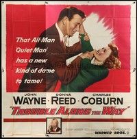 5p253 TROUBLE ALONG THE WAY 6sh '53 great huge image of John Wayne fooling around with Donna Reed!