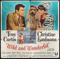5p258 WILD & WONDERFUL 6sh '64 wacky image of Tony Curtis, Christine Kaufmann, & Monsieur Cognac!