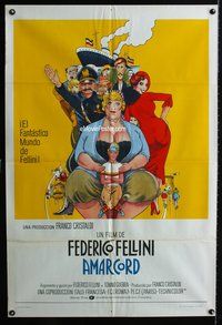 5p276 AMARCORD Argentinean '74 Federico Fellini classic comedy, great wacky artwork!