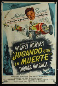 5p285 BIG WHEEL Argentinean '49 headshot of Mickey Rooney + cool car racing artwork!