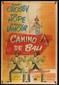 5p365 ROAD TO BALI Argentinean '52 art of Bing Crosby, Bob Hope & sexy Dorothy Lamour in India!