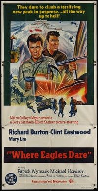 5p053 WHERE EAGLES DARE Aust 3sh '68 completely different art of Clint Eastwood & Richard Burton!