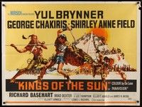 5p087 KINGS OF THE SUN British quad '64 art of Yul Brynner with spear fighting George Chakiris!