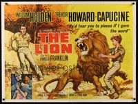5p089 LION British quad '63 art of William Holden, sexy Capucine + art of boy with huge lion!