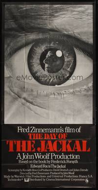 5p054 DAY OF THE JACKAL English 3sh '73 Fred Zinnemann assassination classic, best c/u eyeball art