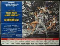 5p002 MOONRAKER subway poster '79 art of Roger Moore as James Bond & sexy space babes by Gouzee!