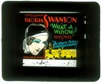 5r060 WHAT A WIDOW glass slide '30 great artwork of sexy winking Gloria Swanson!