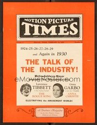 5r075 MOTION PICTURE TIMES exhibitor magazine Feb 18, 1930 Greta Garbo's 1st talkie Anna Christie!