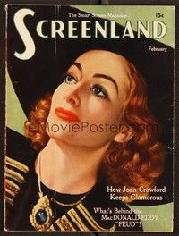 5r138 SCREENLAND magazine February 1938 art of Joan Crawford in cool outfit by Marland Stone!