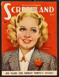 5r139 SCREENLAND magazine March 1938 art of pretty smiling Alice Faye by Marland Stone!