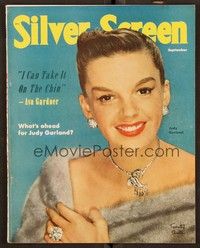 5r166 SILVER SCREEN magazine September 1952 portrait of Judy Garland wearing fur & jewels!