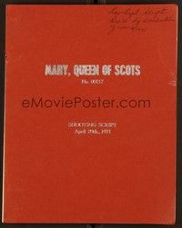 5r238 MARY QUEEN OF SCOTS shooting script April 29, 1971, screenplay by John Hale!