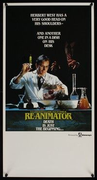 5s204 RE-ANIMATOR Aust daybill '86 great image of mad scientist with severed head in bowl!