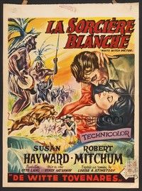 5s493 WHITE WITCH DOCTOR Belgian '53 different art of Susan Hayward & Robert Mitchum in jungle!