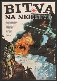 5s337 BATTLE OF NERETVA Czech 11x16 '70 Yul Brynner, strange Hrofisig war artwork!